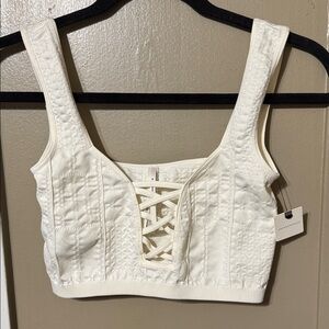 NWT Anthropologie Ivory Lace-Up Crop Top S/M